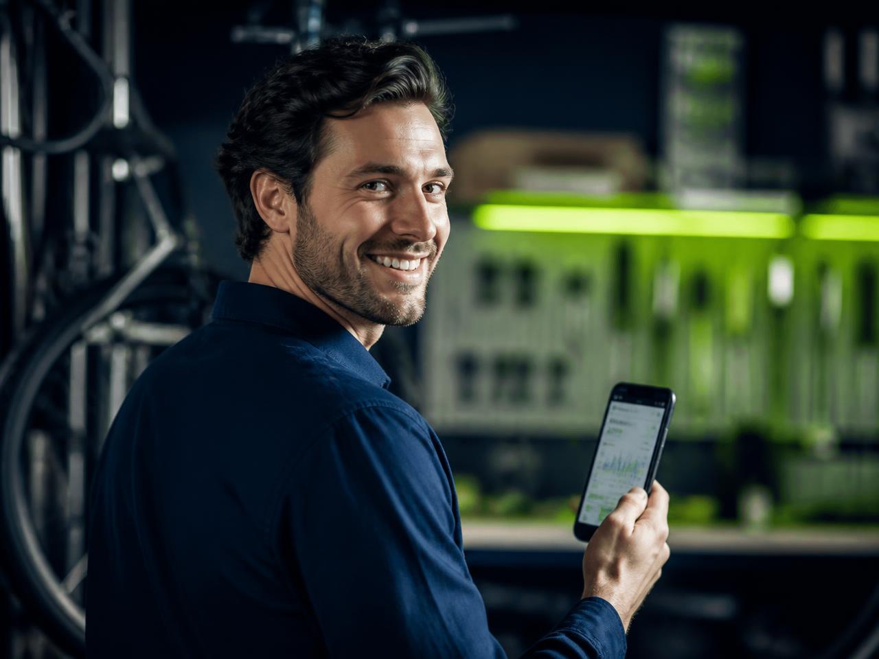 A business owner checking their visibility progress on a phone